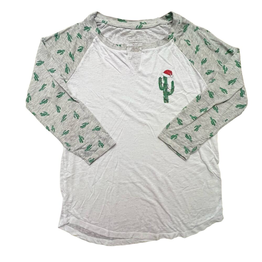 Grayson Threads Womens Santa Christmas Cactus Quarter Length Sleeve Shirt Medium